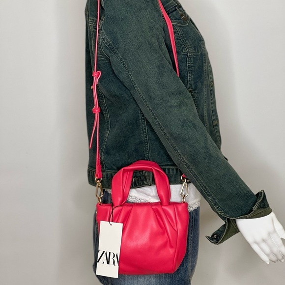 Zara Crossbody Bag handle Pink Fuchsia Mini Rose Gold Bag Soft Mini Purse New - Picture 3 of 16